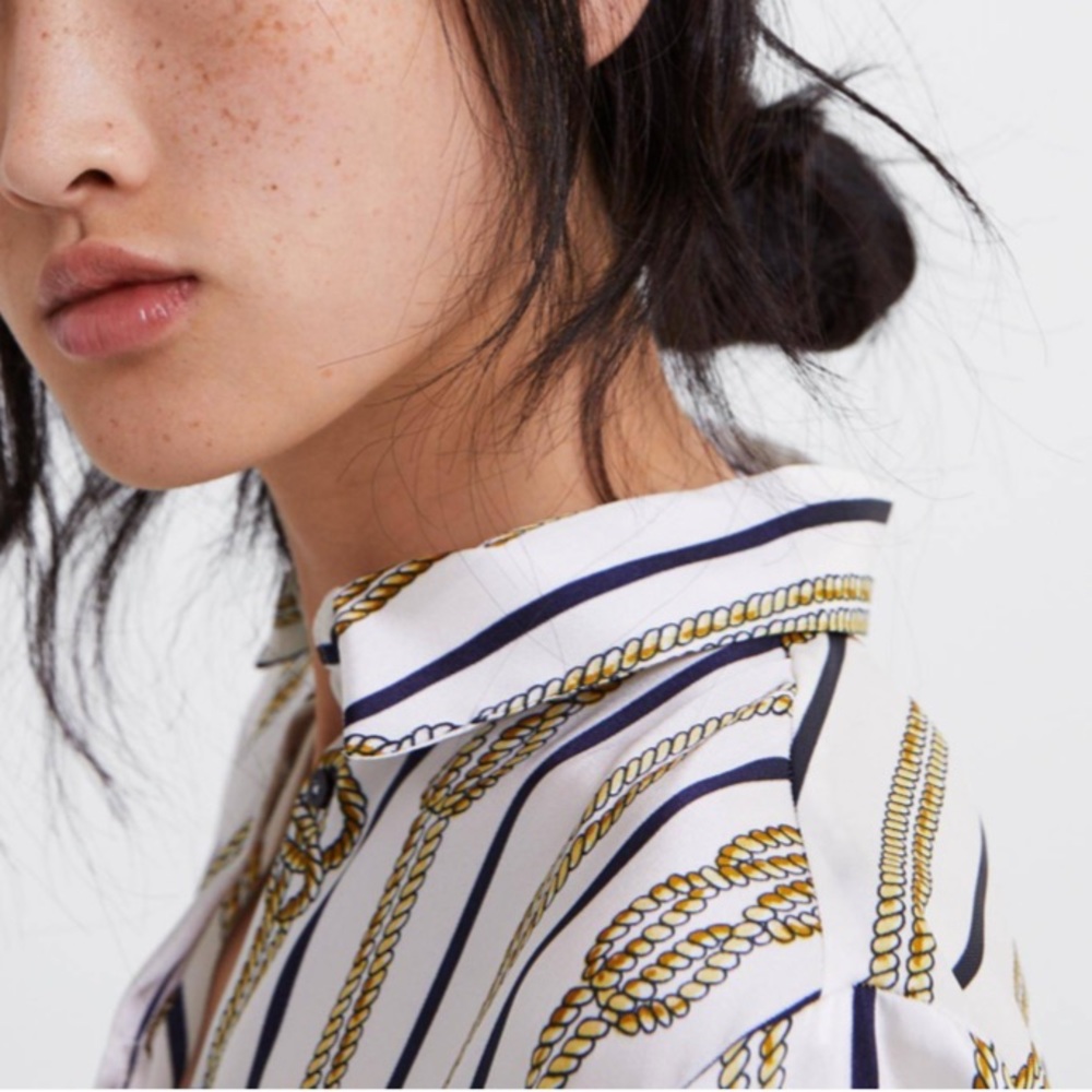Zara Rope Printed Long Button-Up Satin Like Shirt - Picture 2 of 5